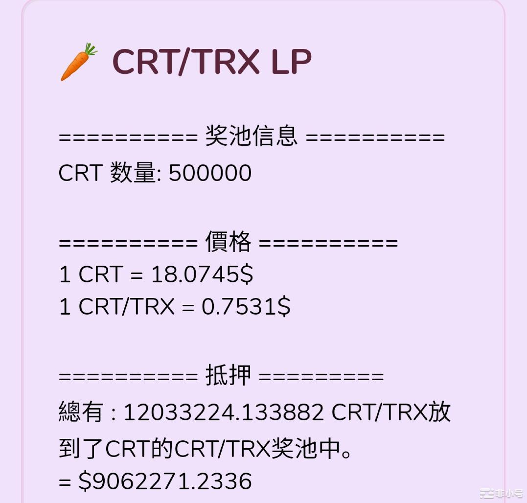 CRT/TRX LP池子质押数据