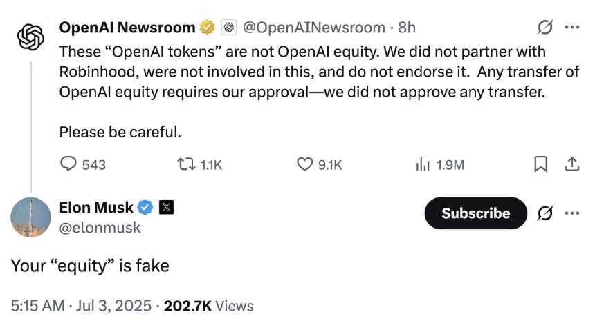 OpenAI为何拒绝Robinhood的「代币化股票」交易？