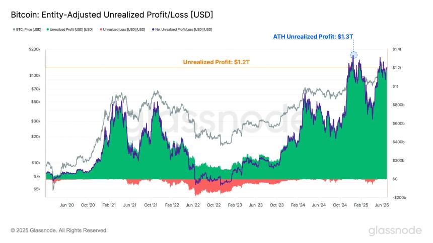 比特币投资者未实现利润达1.2万亿美元，但潜在风险不容忽视