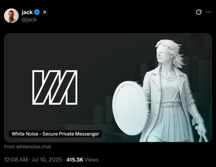 Jack Dorsey launches White Noise, his next 去中心化 chat app after Bitchat beta.