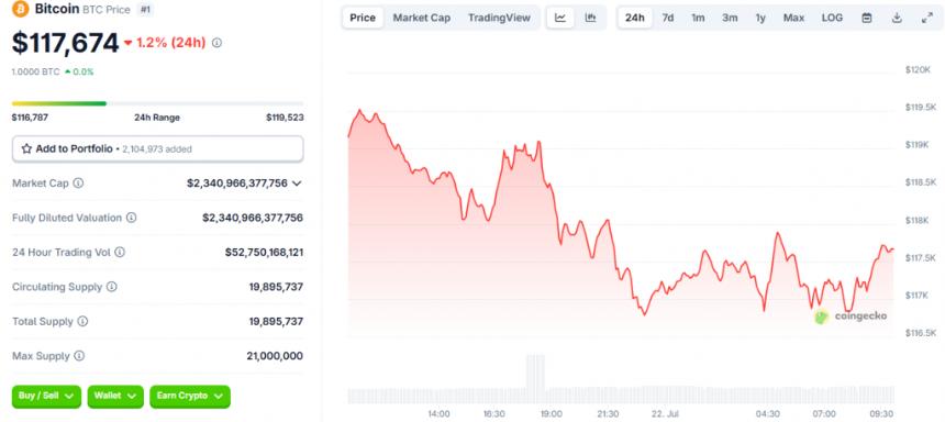 BTC is trading around $117,674