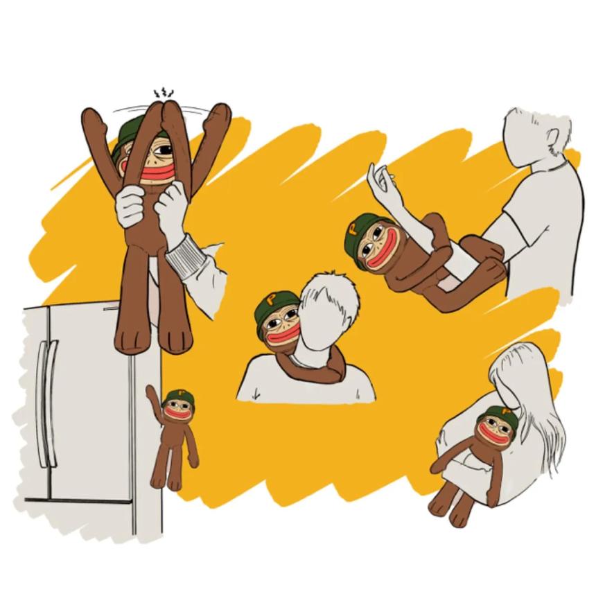 Ponke's magnetic hands attaching to the fridge and around a person.