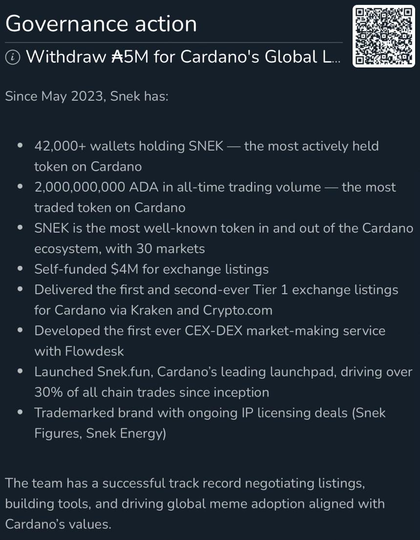 摘自 SNEK Meme Cardano 国库提现提案