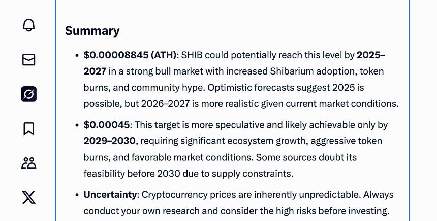 Grok view on SHIB reaching $0.00008845 and $0.00045