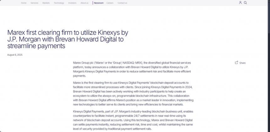 Marex first clearing firm announcement with JPMorgan