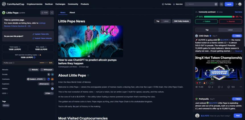 Little Pepe CoinMarketCap listing preview page