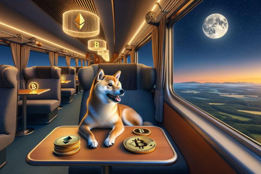Shiba Inu watching the moon on train