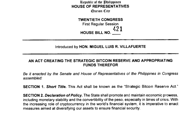 Philippines Strategic Bitcoin Reserve proposal