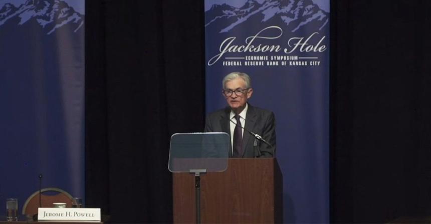 Jerome Powell delivering speech at Jackson Hole symposium