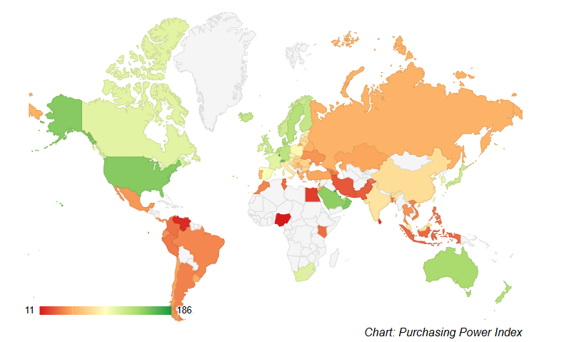 World purchasing power heat map