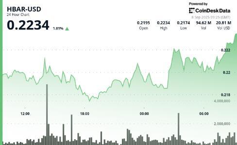 HBAR机构支撑强劲，23小时波动率仅2%稳站0.22美元