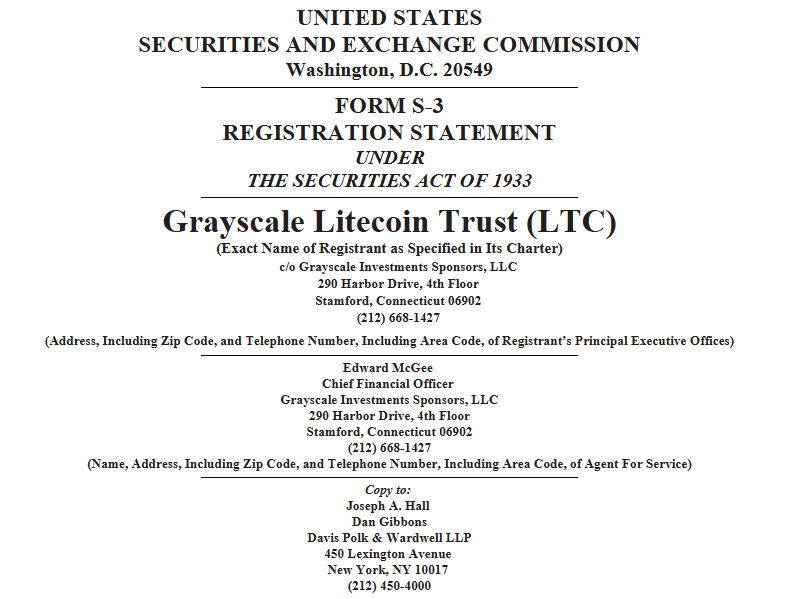 灰度寻求美国证券交易委员会批准其Litecoin、Bitcoin Cash和Hedera ETF