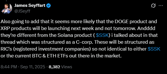 REX Osprey 的 XRP ETF 将于 9 月 18 日正式上市