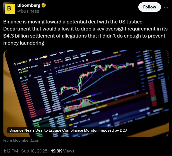 BNB突破960美元创历史新高，司法部和解预期推动市场看涨情绪