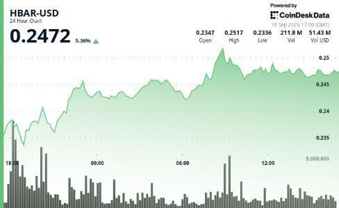 HBAR 24小时涨7%突破0.25美元 关键阻力位获机构资金加持