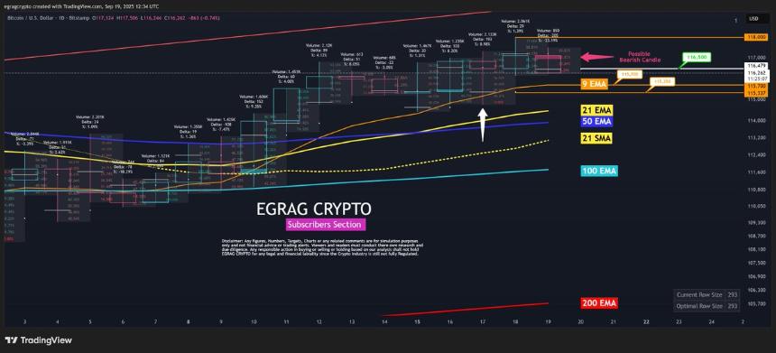 比特币测试关键支撑位，或反弹至118,000美元