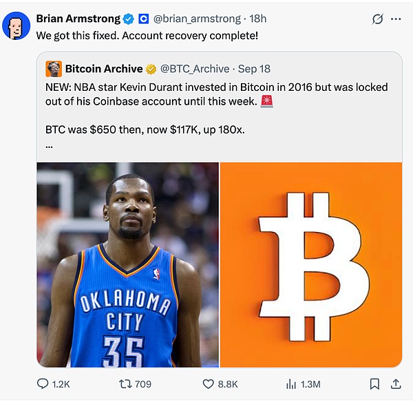 NBA球星杜兰特找回遗失近十年的比特币账户，抛售3000枚BTC引发热议