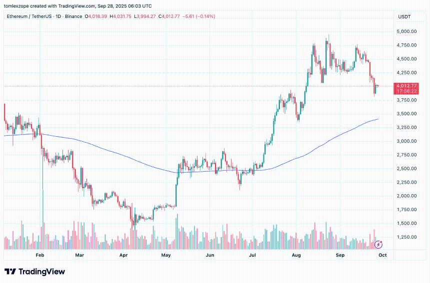 以太坊价格跌破 4,000 美元——值得关注的支撑位