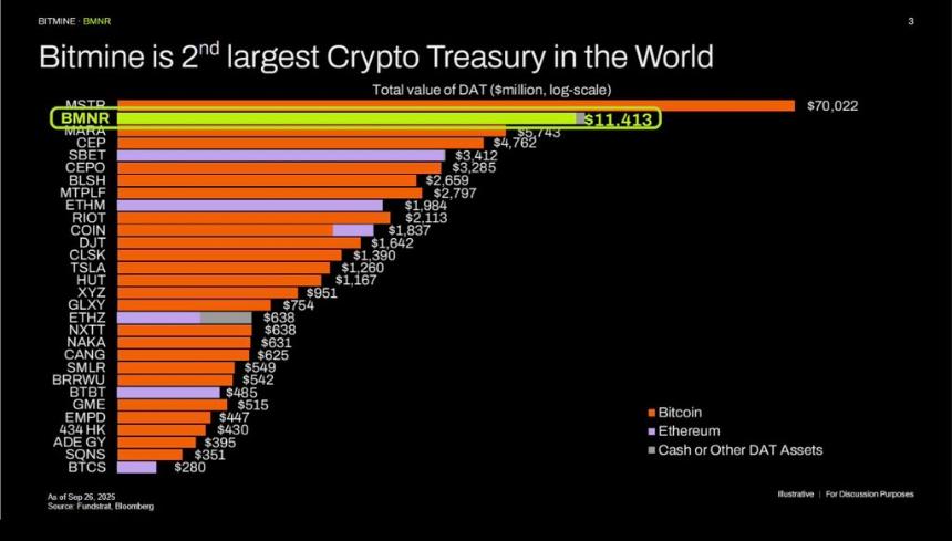 Tom Lee旗下BitMine Immersion一周增持23.4万枚ETH，成为全球最大以太坊金库