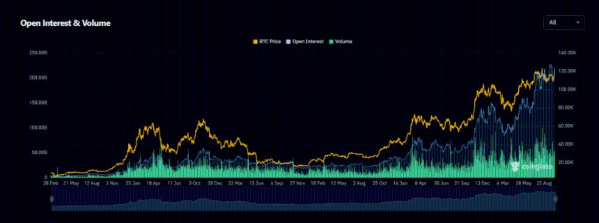 比特币突破123,000美元大关 未平仓合约激增预示后市波动加剧