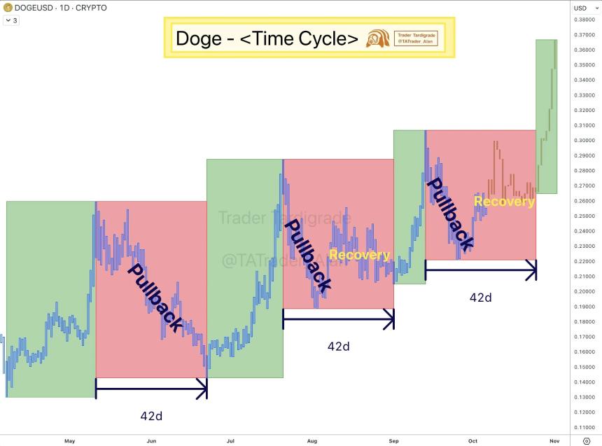 狗狗币启动新一波42天周期，或突破0.35美元大关