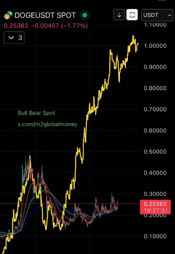 狗狗币价格与M2全球货币供应量：趋势指向1美元和数千亿美元的市值
