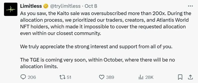 盘点10月TGE项目：Monad、Meteora、Limitless领衔