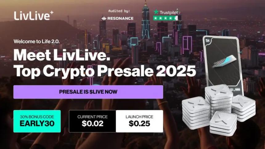 2025 年 5 大最佳加密货币：LivLive 的 $LIVE 预售抢走了 ADA、HYPE、NPT 和 ANIMUS 的风头