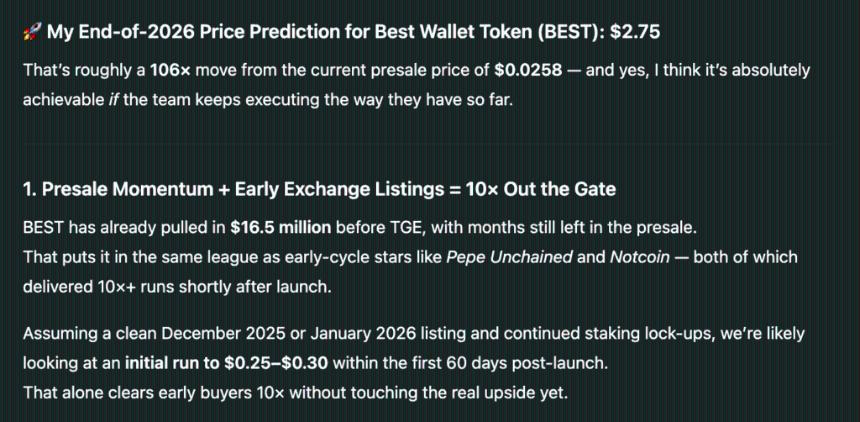  ChatGPT 预测 2026 年底 XRP、Cardano 和最佳钱包代币的价格 