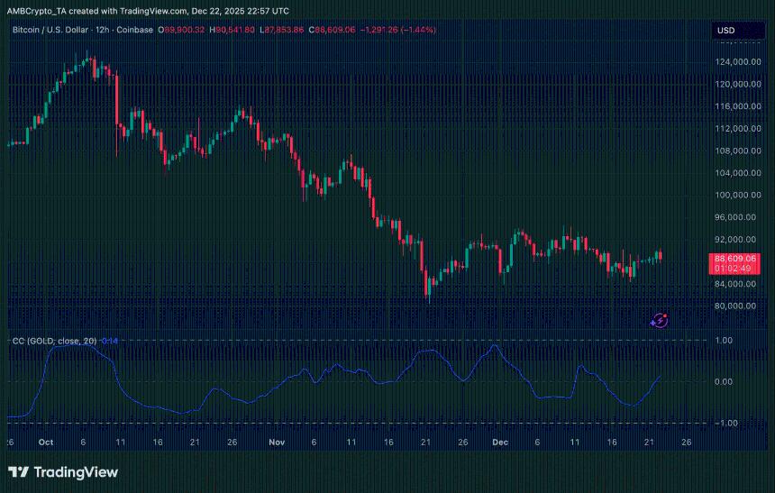 比特币在9万美元关口再次遇阻，与黄金负相关性揭示市场新动向