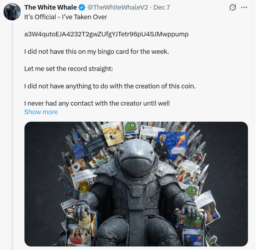 White Whale：一个“注定失败”的Meme币，如何在30天内实现500倍逆袭？