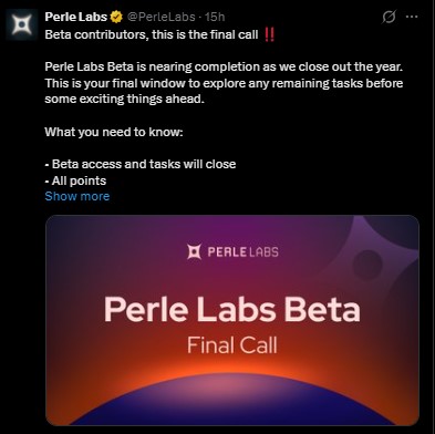 Perle Labs Beta测试阶段结束：主网上线和空投将于2026年进行？