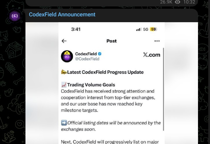CodexField 代币上市将于 2026 年 1 月 2 日在 Gate 上线。