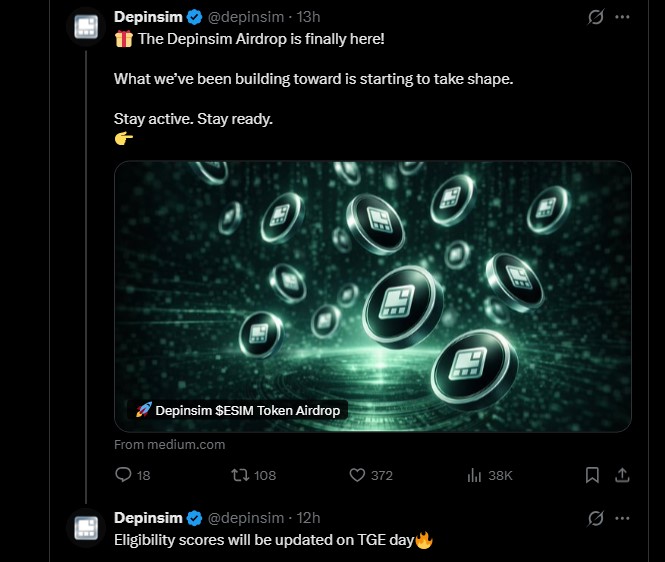 Depinsim空投上市日期：$ESIM Binance、KuCoin、MEXC上线