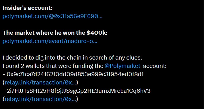 Polymarket交易员是否通过40万美元的赌注获得了马杜罗倒台的内幕消息?