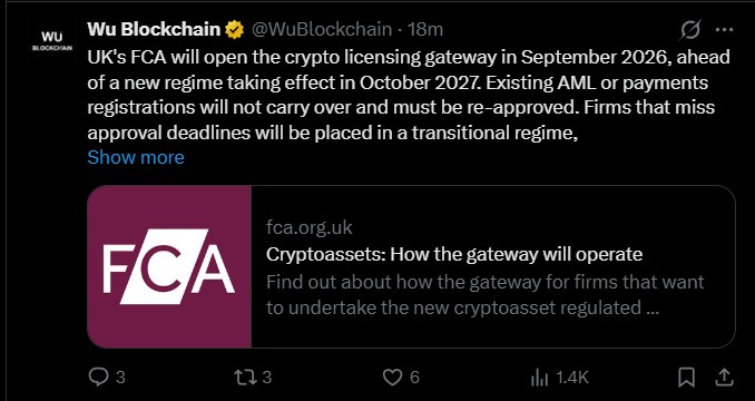 英国计划在2027年前全面监管加密货币公司，FCA牌照发放将于2026年启动。