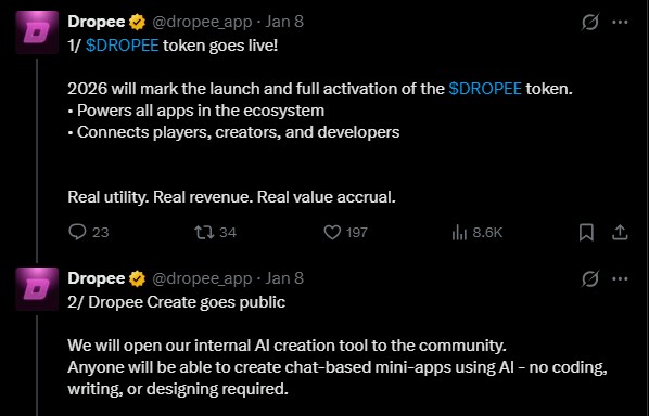 Dropee空投2026年第一季度上线：五阶段TGE计划