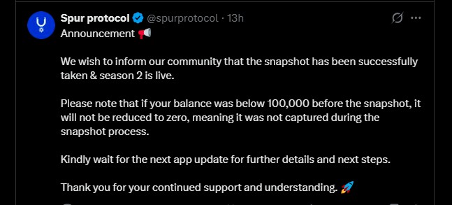 快照结束，$SON空投第二季是否支持Spur协议上线？