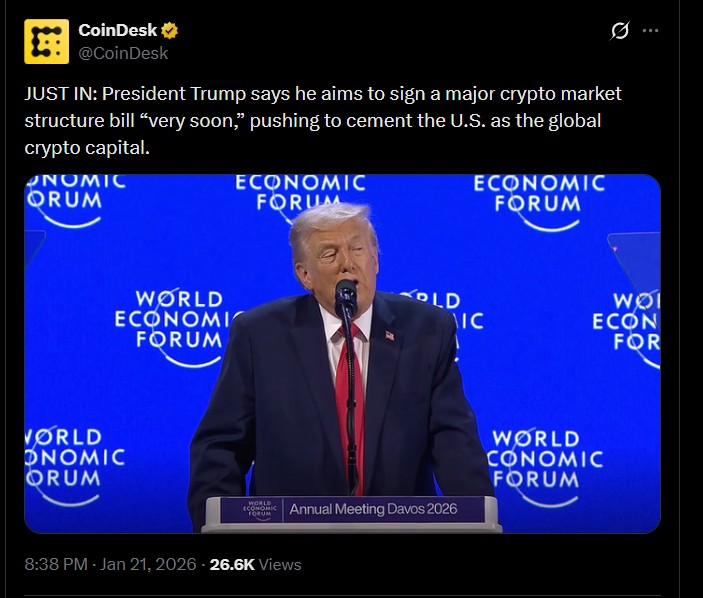 尽管特朗普表示支持，美国加密货币市场结构法案仍面临再次推迟。