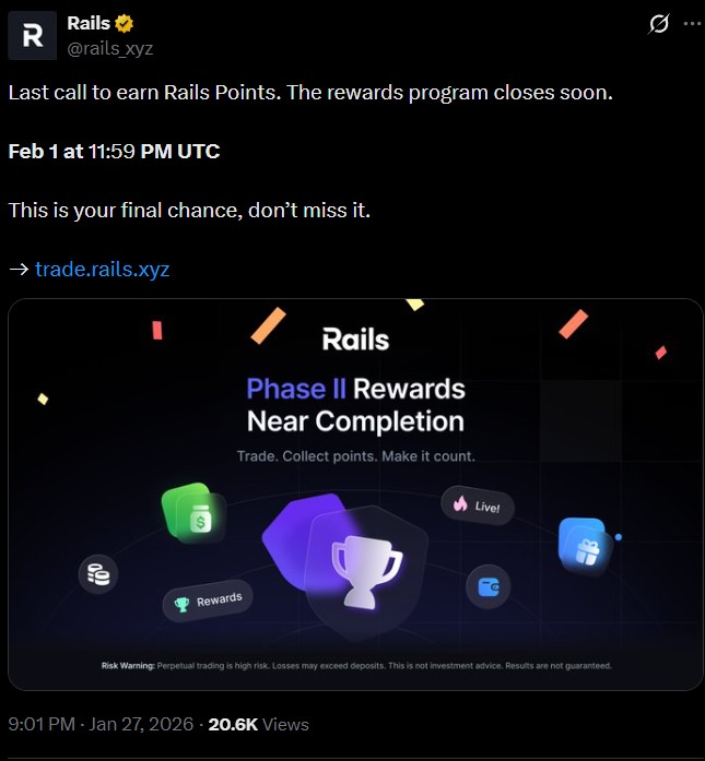 Rails空投和Kraken上线：锁定$RAILS奖励的最后机会