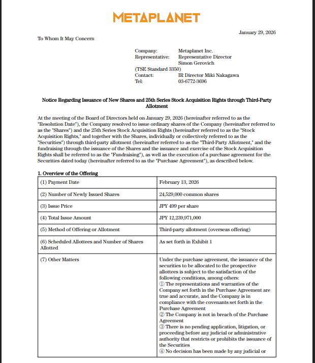 Metaplanet完成1.37亿美元海外融资，加速推进比特币战略