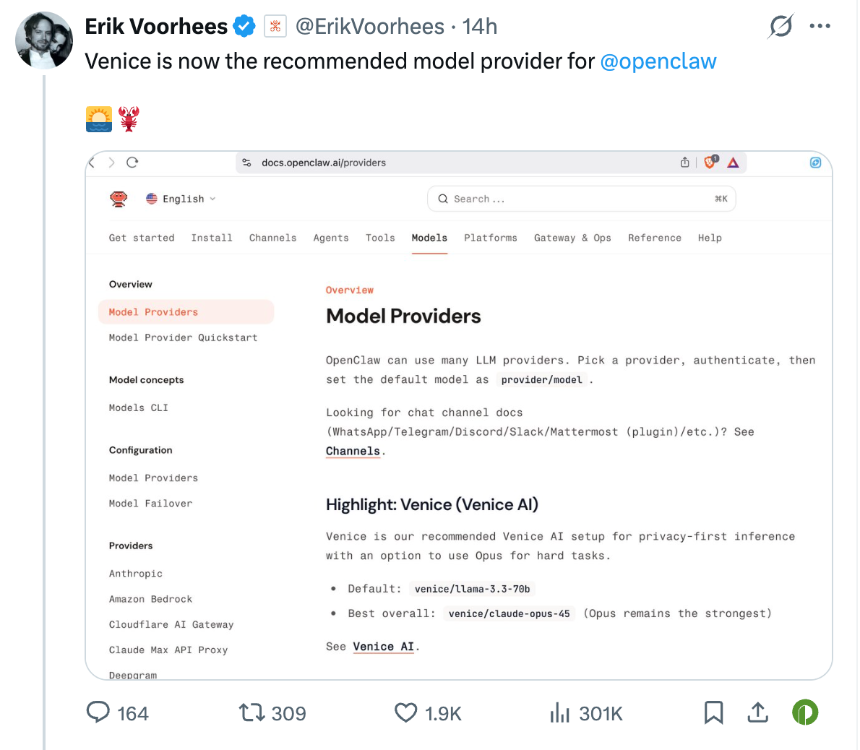 OpenClaw力挺Venice.ai，代币VVV一月暴涨超500%