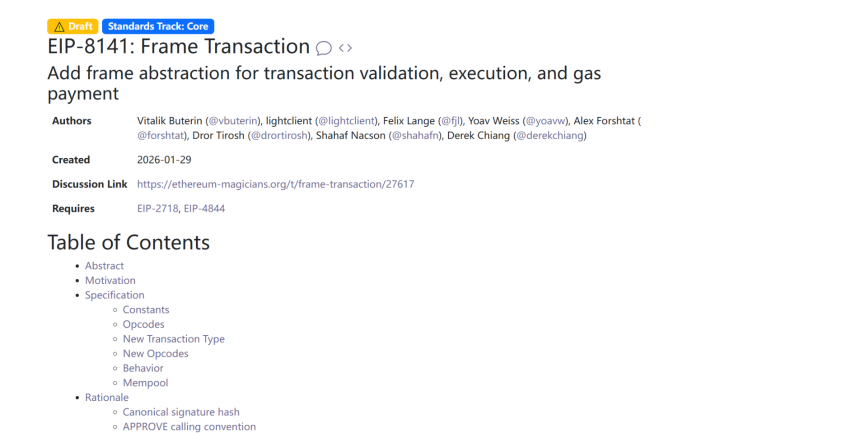 以太坊账户抽象新提案 EIP-8141：为何未被纳入 Hegotá 升级？
